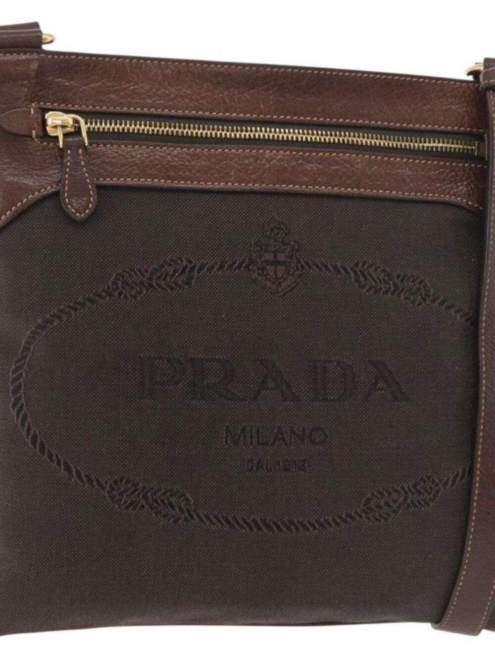 PRADA Shoulder Bag Canvas Brown Gold Auth 177488A